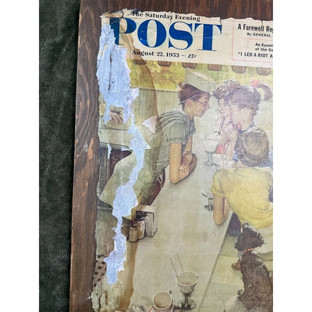 Vintage Norman Rockwell Saturday Evening Post 1953 Soda Jerk Wood Wall Plaque